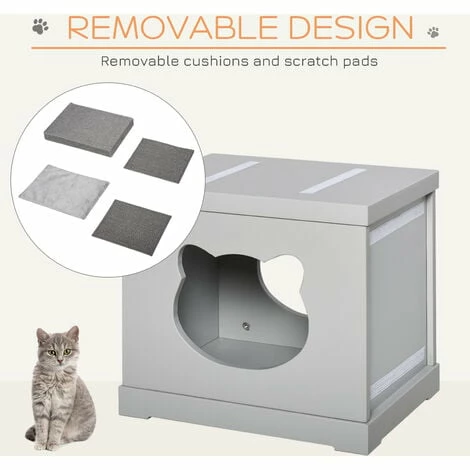 PawHut Cat House Bed Kitten Cave Cube Indoor w/Soft Cushion Sisal Scratching Pad PawHut Cat House Bed Kitten Cave Cube Indoor W/Soft Cushion Sisal Scratching Pad -PawHut Shop 50886536 5