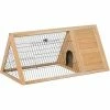 PawHut Wooden Rabbit Hutch Triangle Bunny Ferret Cage Guinea Pig Run Yellow