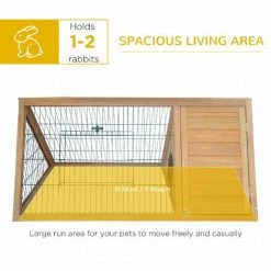 PawHut Wooden Rabbit Hutch Triangle Bunny Ferret Cage Guinea Pig Run Yellow -PawHut Shop 50910756 4