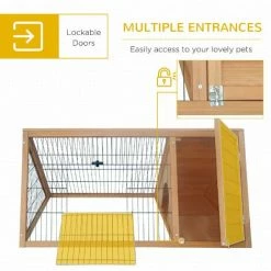 PawHut Wooden Rabbit Hutch Triangle Bunny Ferret Cage Guinea Pig Run Yellow -PawHut Shop 50910756 5