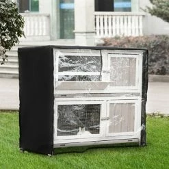 PawHut Two-Tier Wooden Rabbit Hutch W/ Wheels, Trough, Rain Cover, Tray - Grey -PawHut Shop 50910763 3