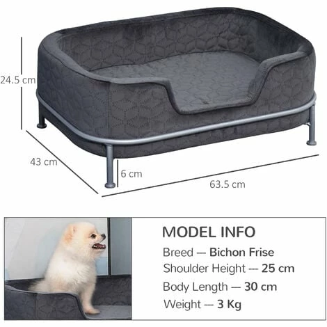 PawHut Dog Sofa Pet Couch w/ Removable Soft Cushion for Small Sized Dogs - Grey PawHut Dog Sofa Pet Couch W/ Removable Soft Cushion For Small Sized Dogs - Grey -PawHut Shop 50910779 2