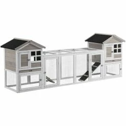 PawHut Two-In-One Rabbit Hutch W/ Double House, Run Box, Slide-Out Tray, Ramp