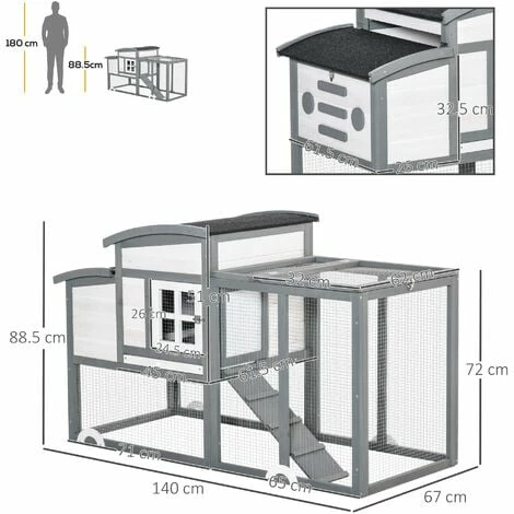 PawHut Chicken Coop Wooden Poultry Cage with Openable Roof Tray Nesting Box PawHut Chicken Coop Wooden Poultry Cage With Openable Roof Tray Nesting Box -PawHut Shop 50910785 2