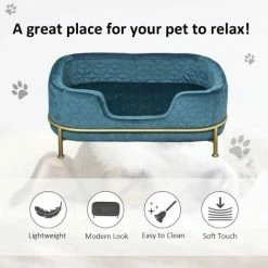 PawHut Dog Sofa Pet Couch W/ Removable Soft Cushion For Small Sized Dogs - Blue -PawHut Shop 50910787 4