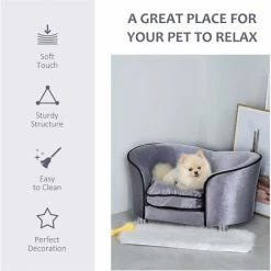 Pawhut Dog Sofa Pet Chair Kitten Bed Couch W/ Wooden Frame Removable Cushion -PawHut Shop 50910788 4