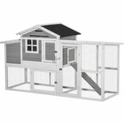 PawHut 193cm Large Chicken Coop With Run Wooden Poultry Cage W/ Nesting Box