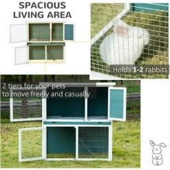 PawHut 2 Tier Wooden Rabbit Hutch Guinea Pig Cage With Slide-out Tray Ramp 3 PawHut 2 Tier Wooden Rabbit Hutch Guinea Pig Cage With Slide-out Tray Ramp -PawHut Shop 50910793 4