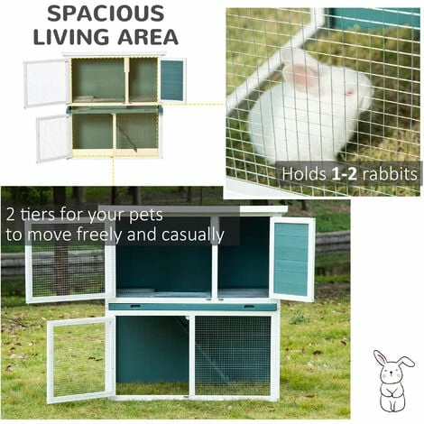 PawHut 2 Tier Wooden Rabbit Hutch Guinea Pig Cage with Slide-out Tray Ramp PawHut 2 Tier Wooden Rabbit Hutch Guinea Pig Cage With Slide-out Tray Ramp -PawHut Shop 50910793 4