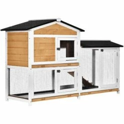 PawHut 2-Tier Wooden Rabbit Hutch Guinea Pig House Pet Cage Outdoor W/ Tray Ramp