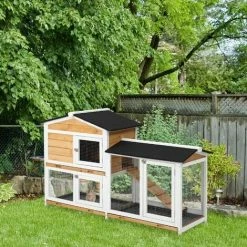 PawHut 2-Tier Wooden Rabbit Hutch Guinea Pig House Pet Cage Outdoor W/ Tray Ramp -PawHut Shop 51181767 3