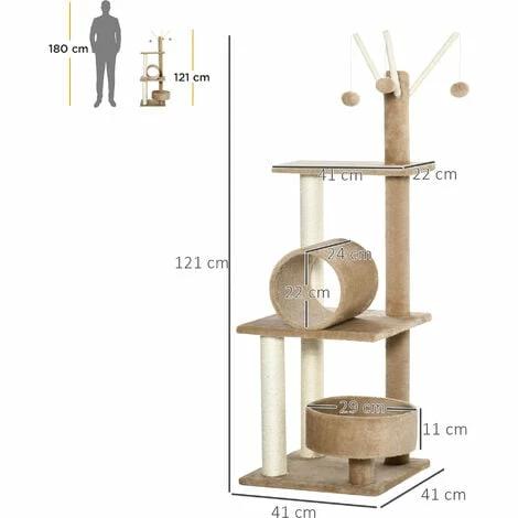 PawHut 1.21m Cat Tree Tower w/Sisal Scratching Posts Bed Tunnel Perch Teaser Toy PawHut 1.21m Cat Tree Tower W/Sisal Scratching Posts Bed Tunnel Perch Teaser Toy -PawHut Shop 51519886 2