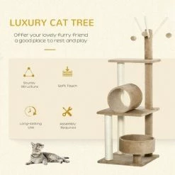 PawHut 1.21m Cat Tree Tower W/Sisal Scratching Posts Bed Tunnel Perch Teaser Toy 3 PawHut 1.21m Cat Tree Tower W/Sisal Scratching Posts Bed Tunnel Perch Teaser Toy -PawHut Shop 51519886 4