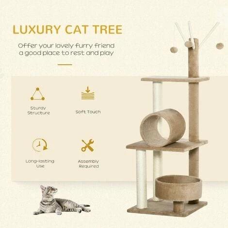 PawHut 1.21m Cat Tree Tower w/Sisal Scratching Posts Bed Tunnel Perch Teaser Toy PawHut 1.21m Cat Tree Tower W/Sisal Scratching Posts Bed Tunnel Perch Teaser Toy -PawHut Shop 51519886 4