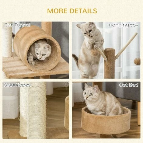 PawHut 1.21m Cat Tree Tower w/Sisal Scratching Posts Bed Tunnel Perch Teaser Toy PawHut 1.21m Cat Tree Tower W/Sisal Scratching Posts Bed Tunnel Perch Teaser Toy -PawHut Shop 51519886 5