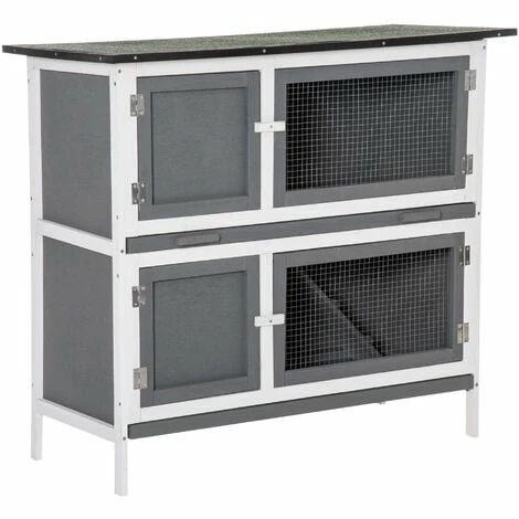 PawHut Double Decker Rabbit Hutch Bunny Cage Pet House Outdoor W/ Tray, Grey PawHut Double Decker Rabbit Hutch Bunny Cage Pet House Outdoor W/ Tray, Grey -PawHut Shop 52824363 1