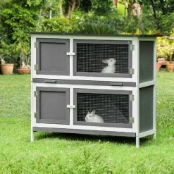 PawHut Double Decker Rabbit Hutch Bunny Cage Pet House Outdoor W/ Tray, Grey 2 PawHut Double Decker Rabbit Hutch Bunny Cage Pet House Outdoor W/ Tray, Grey -PawHut Shop 52824363 3