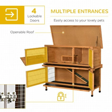 PawHut Double Decker Rabbit Hutch Bunny Cage Outdoor w/ Sliding Tray Ramp Handle PawHut Double Decker Rabbit Hutch Bunny Cage Outdoor W/ Sliding Tray Ramp Handle -PawHut Shop 53332008 4