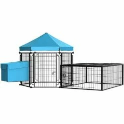PawHut Steel Chicken Coop, Hexagonal Hen House W/ Water-Resistant Canopy - Blue