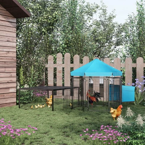 PawHut Steel Chicken Coop, Hexagonal Hen House w/ Water-Resistant Canopy - Blue PawHut Steel Chicken Coop, Hexagonal Hen House W/ Water-Resistant Canopy - Blue -PawHut Shop 53377420 3