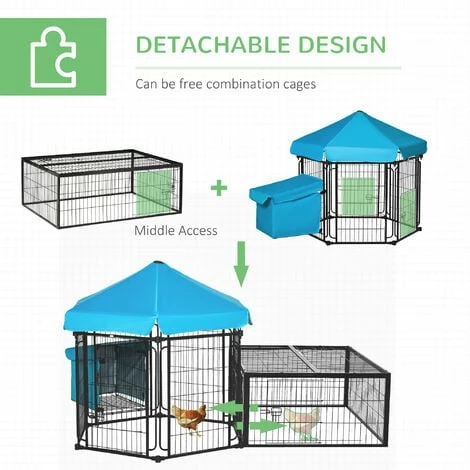 PawHut Steel Chicken Coop, Hexagonal Hen House w/ Water-Resistant Canopy - Blue PawHut Steel Chicken Coop, Hexagonal Hen House W/ Water-Resistant Canopy - Blue -PawHut Shop 53377420 5