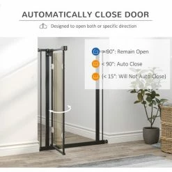 PawHut 76-82 Cm Adjustable Pressure Fit Pet Safety Gate Dog Barrier, Black -PawHut Shop 53377476 5