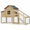PawHut Wooden Chicken Coop W/Outside Run, Nesting Box, Slide Out Tray, Ramp