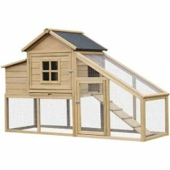 PawHut Wooden Chicken Coop W/Outside Run, Nesting Box, Slide Out Tray, Ramp