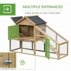 PawHut Wooden Chicken Coop W/Outside Run, Nesting Box, Slide Out Tray, Ramp -PawHut Shop 53592925 5