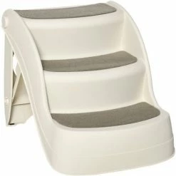 PawHut Foldable Pet Stairs 3 Steps With Non-slip Mats For Small Dogs, Cream