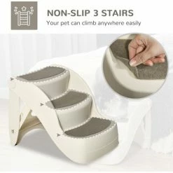 PawHut Foldable Pet Stairs 3 Steps With Non-slip Mats For Small Dogs, Cream -PawHut Shop 53830127 4