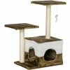 PawHut Cat Tree W/ Sisal Scratching Posts, House, Perches, Toy Mouse - Brown