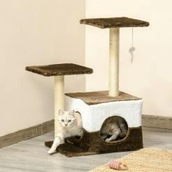 PawHut Cat Tree W/ Sisal Scratching Posts, House, Perches, Toy Mouse - Brown -PawHut Shop 53830135 3
