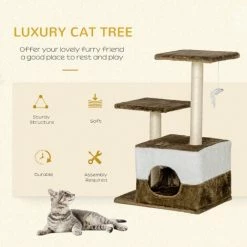 PawHut Cat Tree W/ Sisal Scratching Posts, House, Perches, Toy Mouse - Brown -PawHut Shop 53830135 4