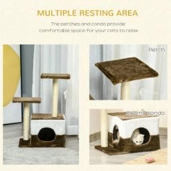 PawHut Cat Tree W/ Sisal Scratching Posts, House, Perches, Toy Mouse - Brown -PawHut Shop 53830135 5