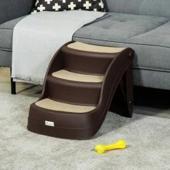 PawHut Foldable Pet Stairs 3 Steps With Non-slip Mats For Small Dogs, Brown 2 PawHut Foldable Pet Stairs 3 Steps With Non-slip Mats For Small Dogs, Brown -PawHut Shop 53830140 3