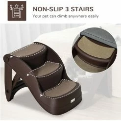 PawHut Foldable Pet Stairs 3 Steps With Non-slip Mats For Small Dogs, Brown 3 PawHut Foldable Pet Stairs 3 Steps With Non-slip Mats For Small Dogs, Brown -PawHut Shop 53830140 4