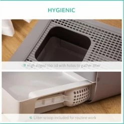 PawHut Cat Litter Box Portable Pet Toiler Enclosed Kitty Pan W/ Scoop, Purple -PawHut Shop 53918218 4