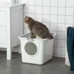 PawHut Cat Litter Tray Pet Litter Box W/ Front Entrance, Top Exit, Scoop - White -PawHut Shop 53918219 3