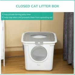 PawHut Cat Litter Tray Pet Litter Box W/ Front Entrance, Top Exit, Scoop - White -PawHut Shop 53918219 5