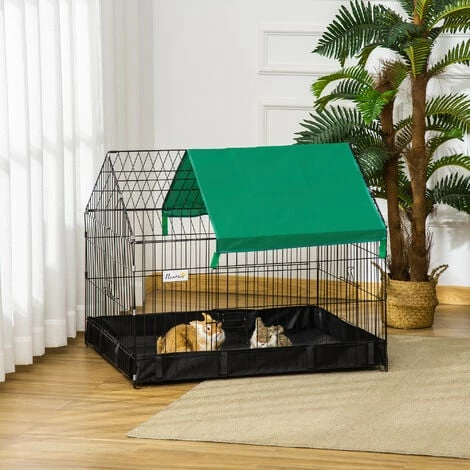 PawHut Rabbit Cage Guinea Pig Small Animal Playpen Water Proof Roof 90x75x75 cm PawHut Rabbit Cage Guinea Pig Small Animal Playpen Water Proof Roof 90x75x75 Cm -PawHut Shop 54027535 3