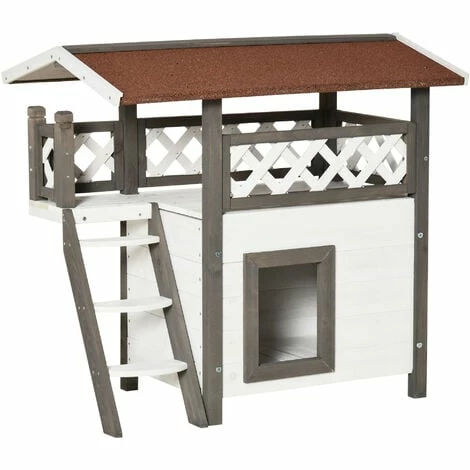 PawHut Cat House Outdoor Kitten Shelter Puppy Kennel w/ Balcony Stairs Roof PawHut Cat House Outdoor Kitten Shelter Puppy Kennel W/ Balcony Stairs Roof -PawHut Shop 54395719 1