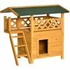 PawHut Cat House Outdoor Kitten Shelter Puppy Kennel W/ Balcony Stairs Roof