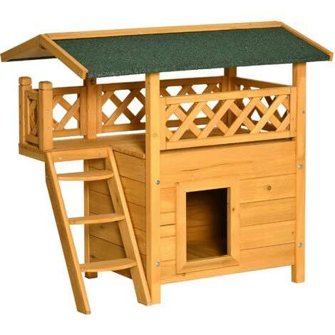 PawHut Cat House Outdoor Kitten Shelter Puppy Kennel w/ Balcony Stairs Roof PawHut Cat House Outdoor Kitten Shelter Puppy Kennel W/ Balcony Stairs Roof -PawHut Shop 54395728 1