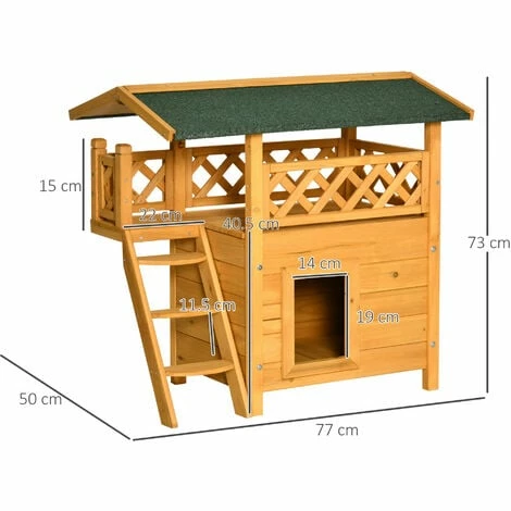 PawHut Cat House Outdoor Kitten Shelter Puppy Kennel w/ Balcony Stairs Roof PawHut Cat House Outdoor Kitten Shelter Puppy Kennel W/ Balcony Stairs Roof -PawHut Shop 54395728 2