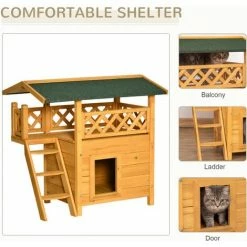 PawHut Cat House Outdoor Kitten Shelter Puppy Kennel W/ Balcony Stairs Roof 3 PawHut Cat House Outdoor Kitten Shelter Puppy Kennel W/ Balcony Stairs Roof -PawHut Shop 54395728 4