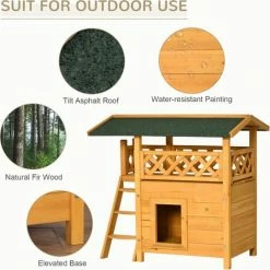 PawHut Cat House Outdoor Kitten Shelter Puppy Kennel W/ Balcony Stairs Roof 4 PawHut Cat House Outdoor Kitten Shelter Puppy Kennel W/ Balcony Stairs Roof -PawHut Shop 54395728 5