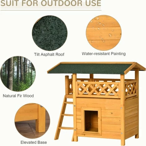 PawHut Cat House Outdoor Kitten Shelter Puppy Kennel w/ Balcony Stairs Roof PawHut Cat House Outdoor Kitten Shelter Puppy Kennel W/ Balcony Stairs Roof -PawHut Shop 54395728 5