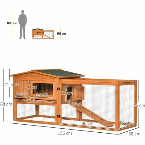 PawHut Rabbit Hutch and Run Outdoor w/ Sliding Tray Hay Rack Ramp, 156x58x68 cm PawHut Rabbit Hutch And Run Outdoor W/ Sliding Tray Hay Rack Ramp, 156x58x68 Cm -PawHut Shop 54395730 2