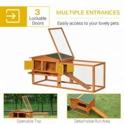 PawHut Rabbit Hutch And Run Outdoor W/ Sliding Tray Hay Rack Ramp, 156x58x68 Cm 3 PawHut Rabbit Hutch And Run Outdoor W/ Sliding Tray Hay Rack Ramp, 156x58x68 Cm -PawHut Shop 54395730 4